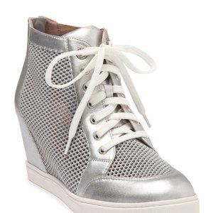 Linea Paolo Finian Mesh Wedge Sneaker Shoe Silver